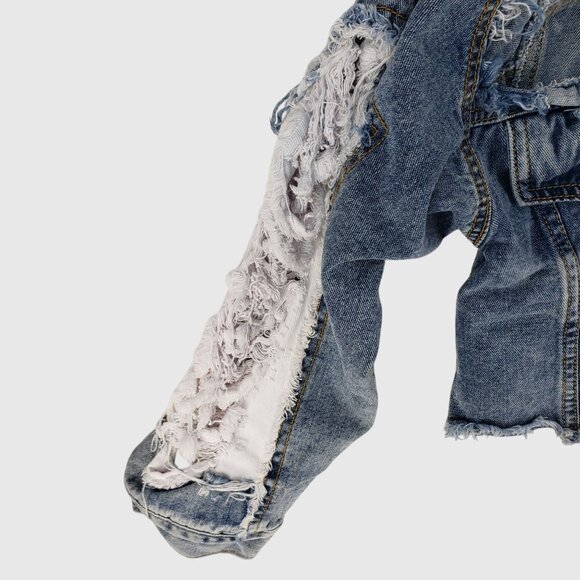 American Bazi Womens Cropped Distressed Denim Jacket Sz S - Picture 6 of 13